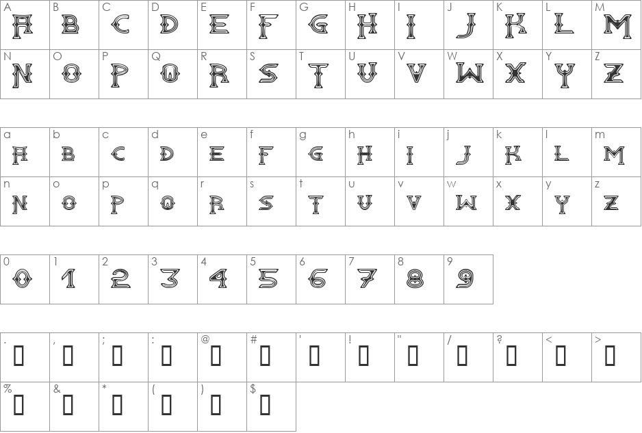 Gawain font character map preview