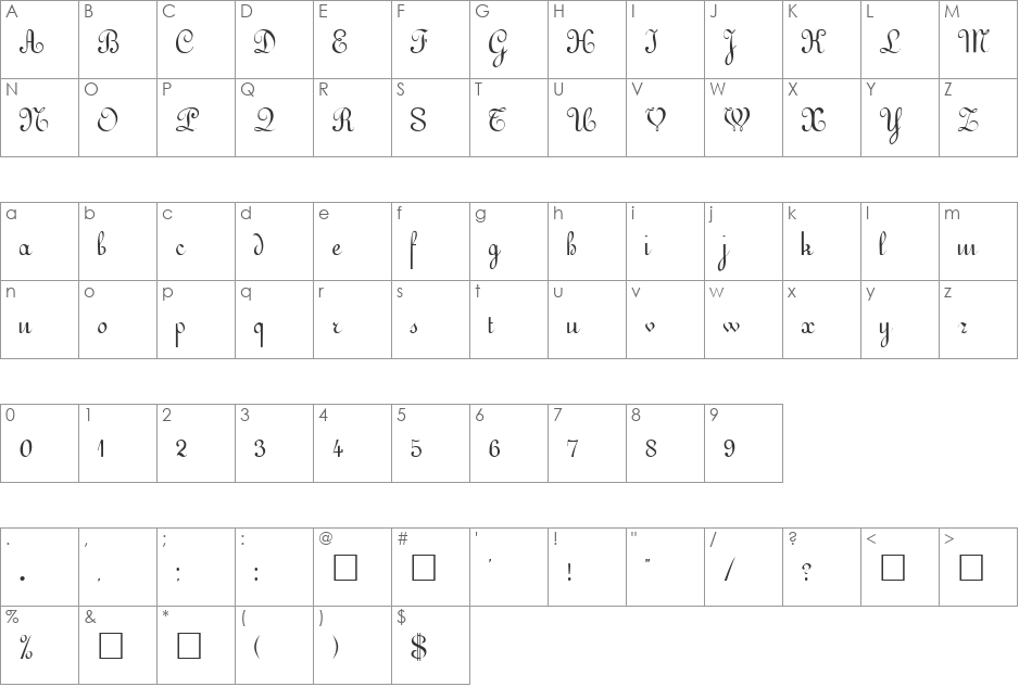 Gazelle font character map preview