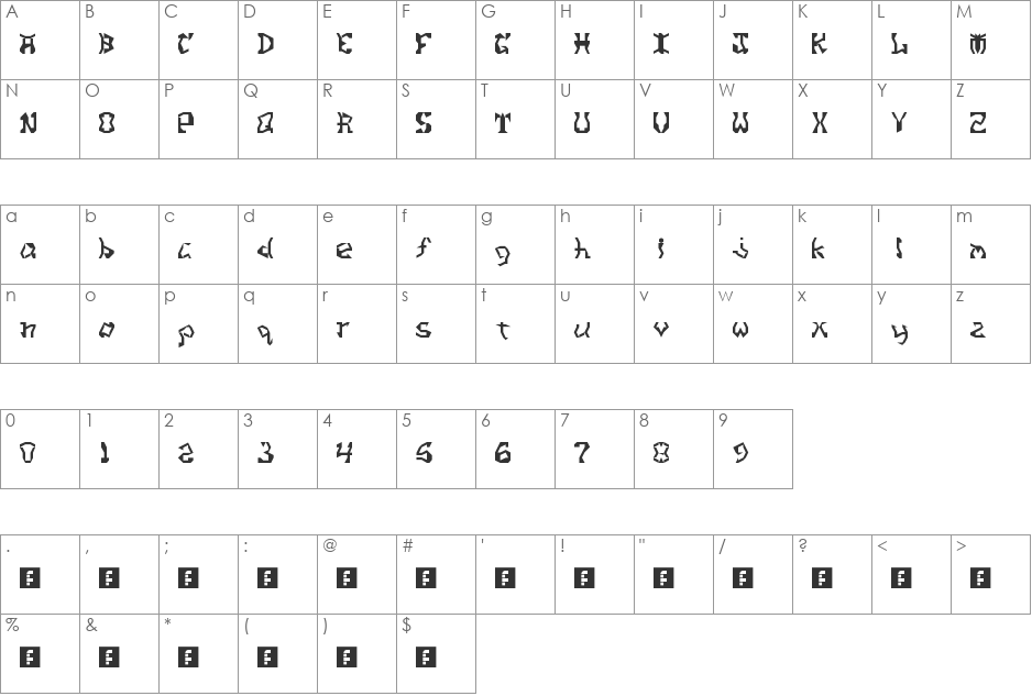 GD-2 alphabet assignment font character map preview