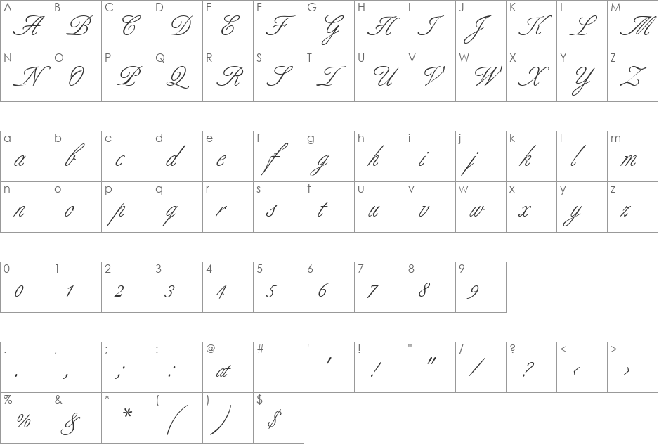 GE Alluring font character map preview