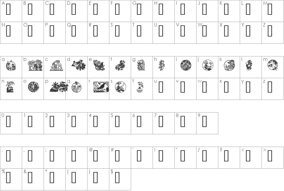 GE Chinese Art font character map preview