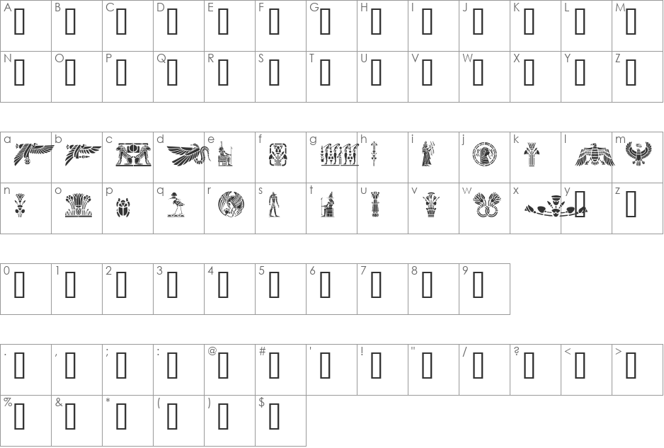 GE Egyptian Art font character map preview