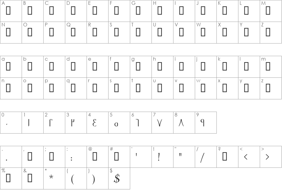 GE Elegant Medium font character map preview