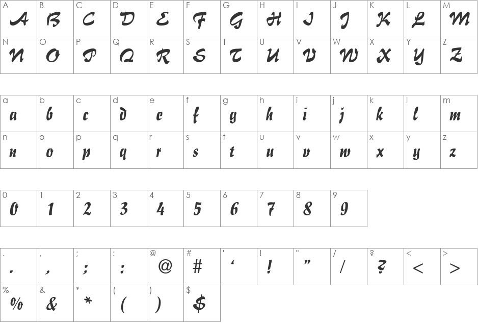 GE Flair Brush font character map preview