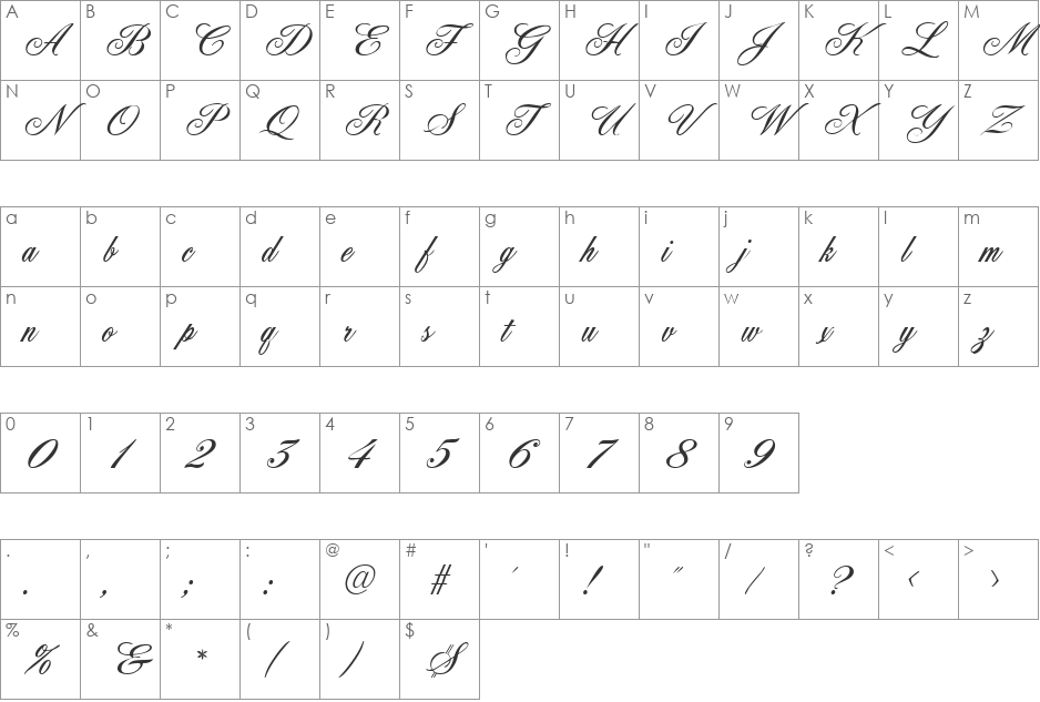 GE Fleurish font character map preview