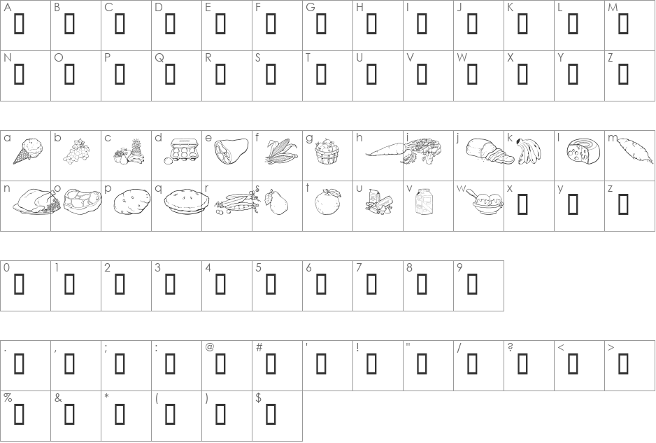 GE Food Basket font character map preview