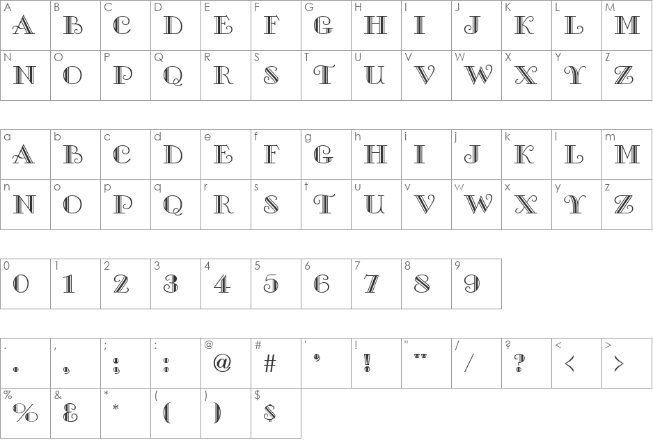 GE Galleria font character map preview