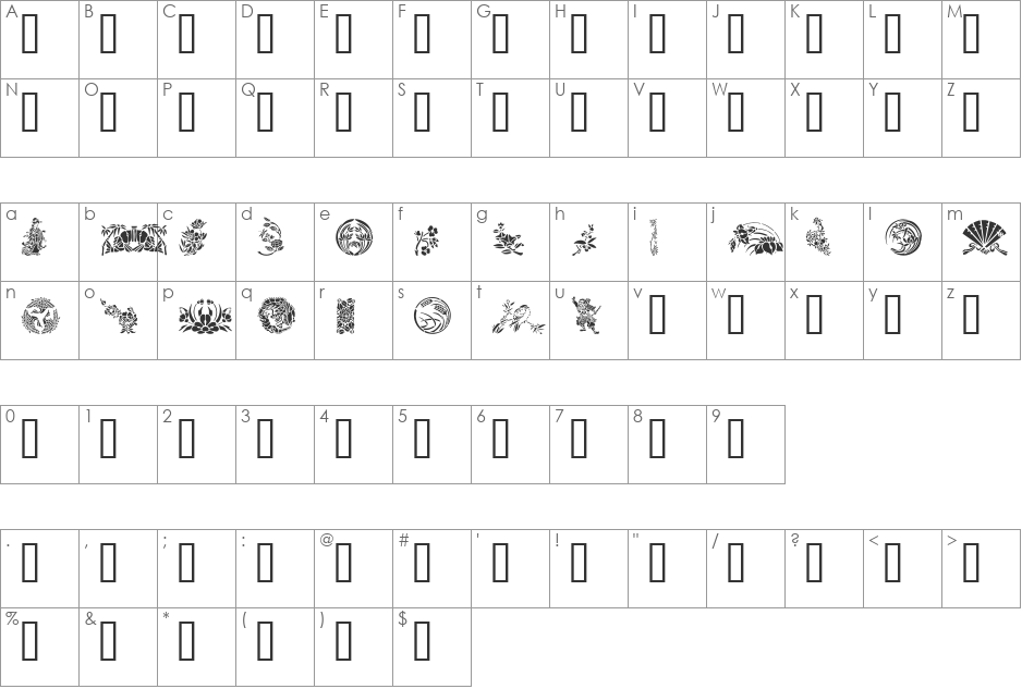 GE Japanese Art font character map preview