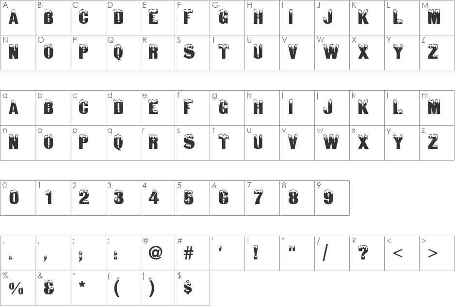 GE Snowtops font character map preview