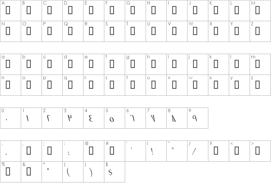 GE Tye font character map preview