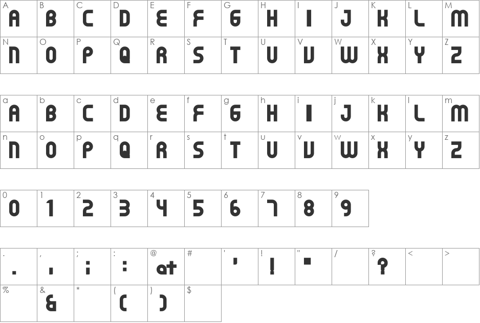 Gear font character map preview