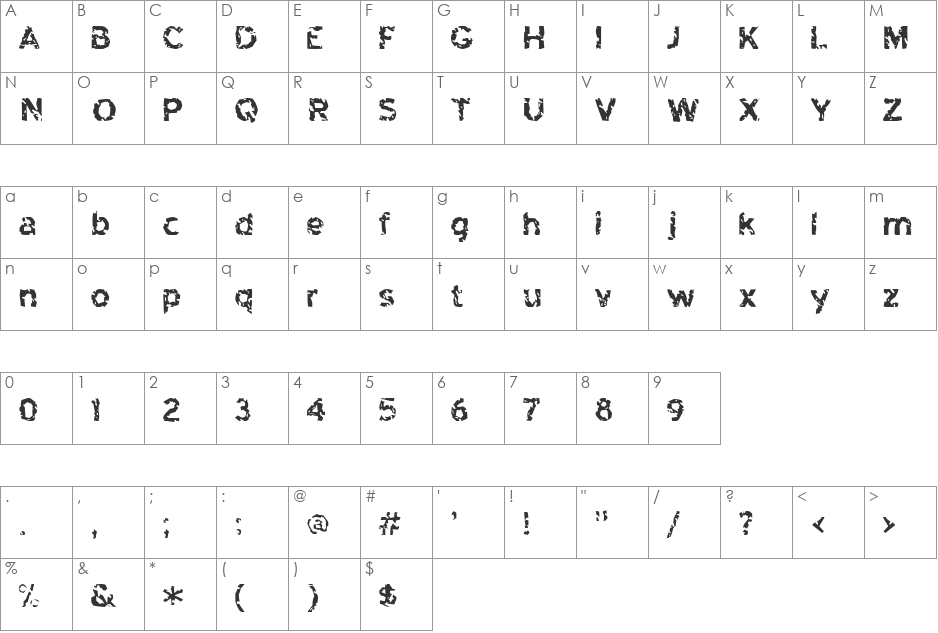 Gear Box font character map preview