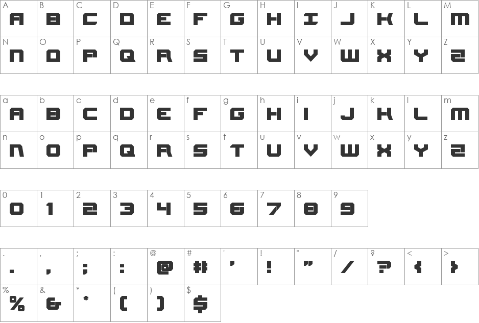 Gearhead font character map preview