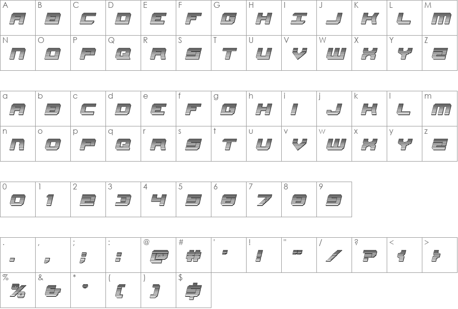 Gearhead Chrome Italic font character map preview