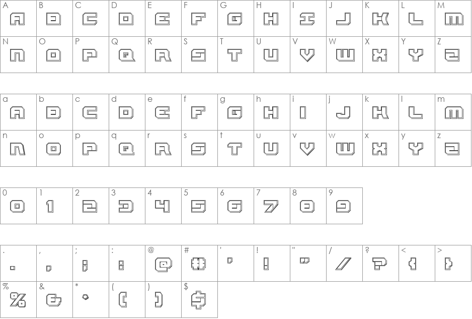 Gearhead Engraved font character map preview