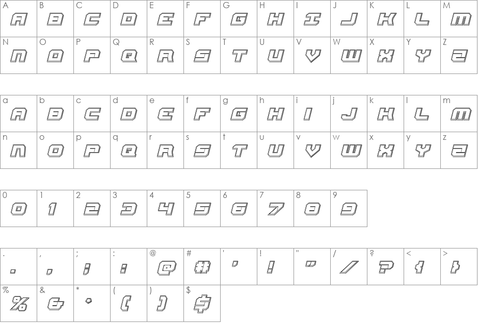 Gearhead Engraved Italic font character map preview