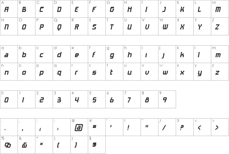 Antigrav BB font character map preview