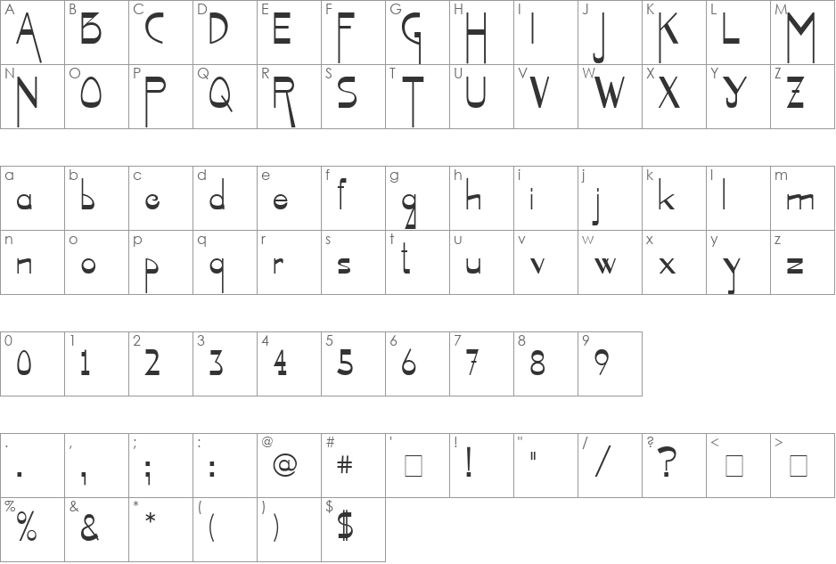 Geisha font character map preview