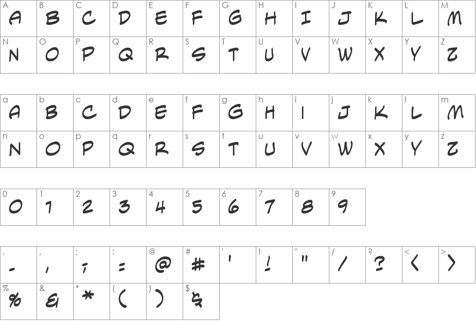 AntiHrdina font character map preview