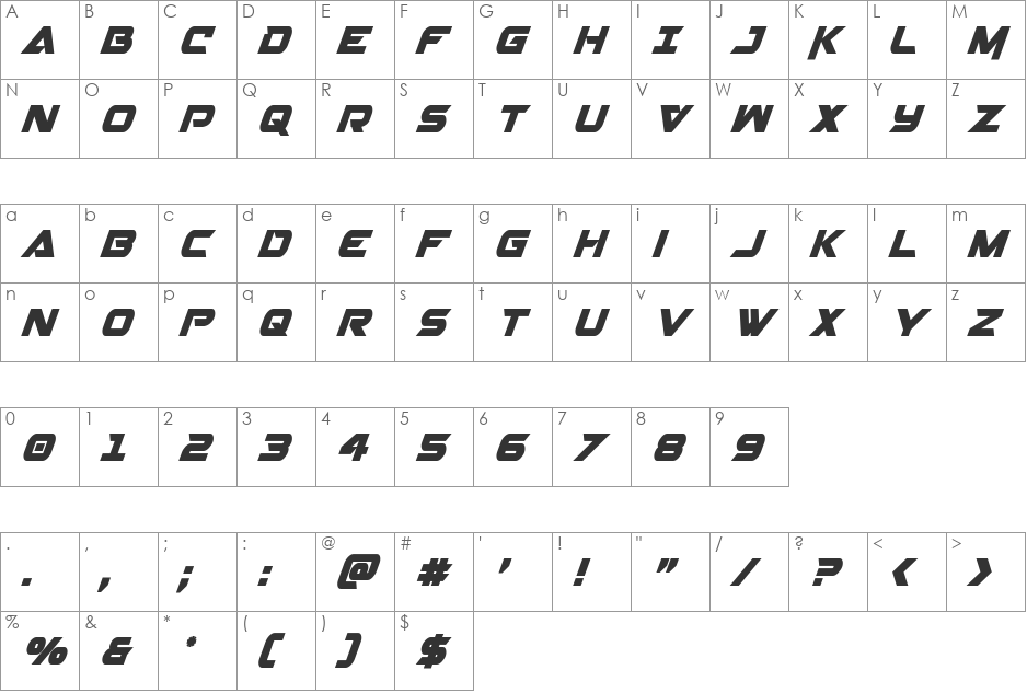 Gemina 2 Condensed Italic font character map preview