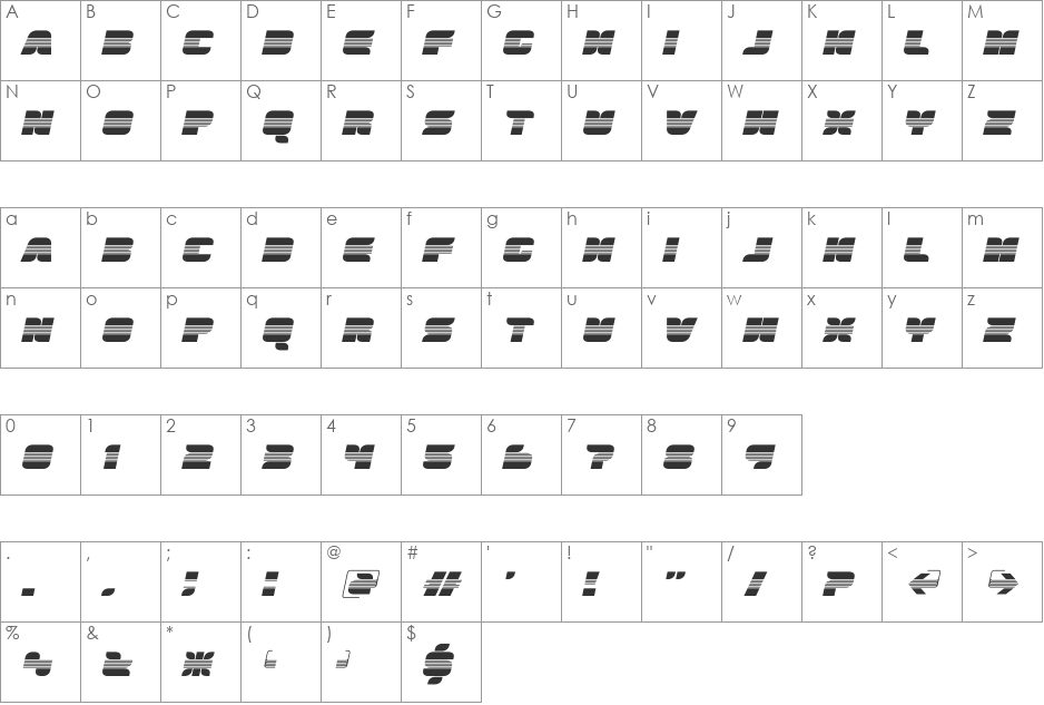 Gemini XOblique font character map preview
