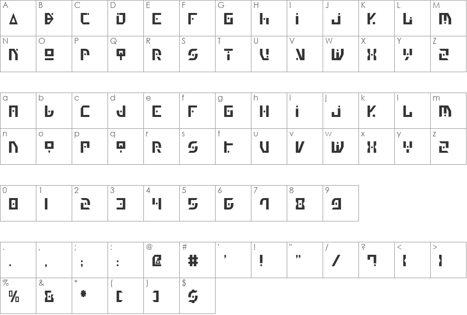 Generation Nth Condensed font character map preview