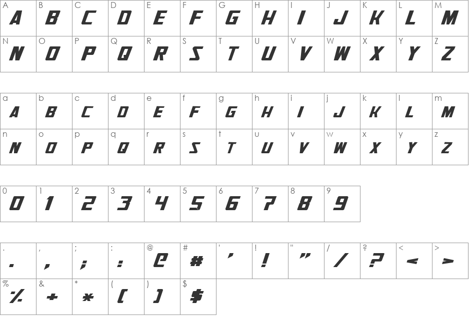 Generation Two font character map preview
