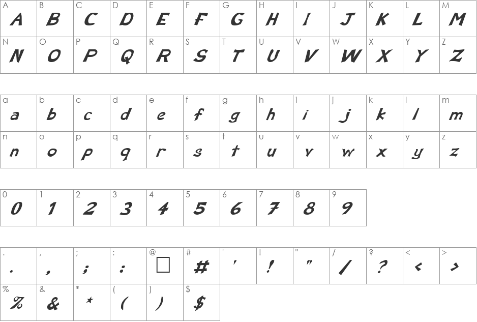 GeniusItalic font character map preview