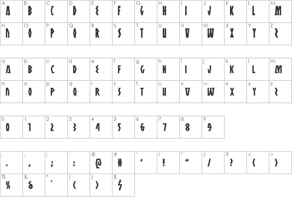 Antikythera Condensed font character map preview