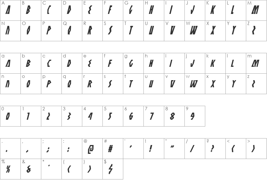 Antikythera Condensed Italic font character map preview