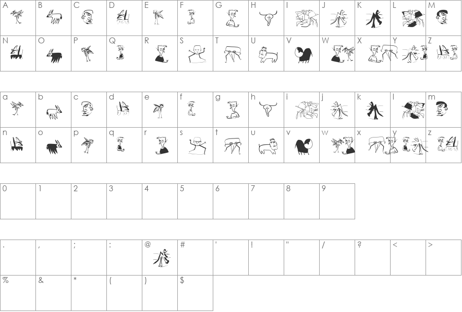 AbsoluteImprovisations font character map preview
