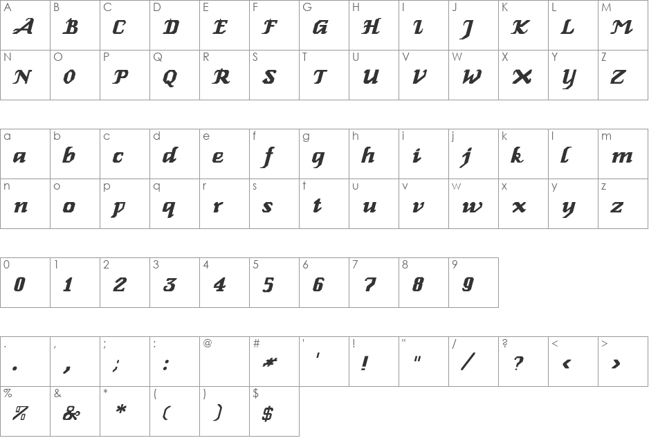 GenoaItalic font character map preview