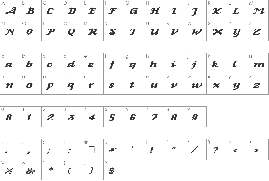 GenoaItalic-Wd font character map preview