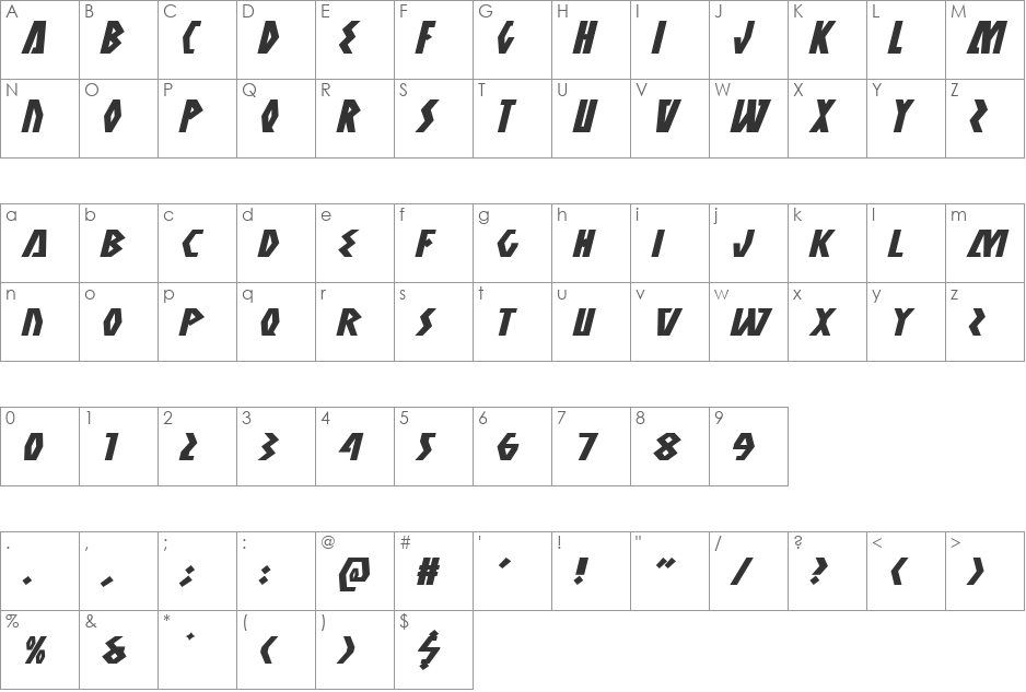Antikythera Expanded Italic font character map preview