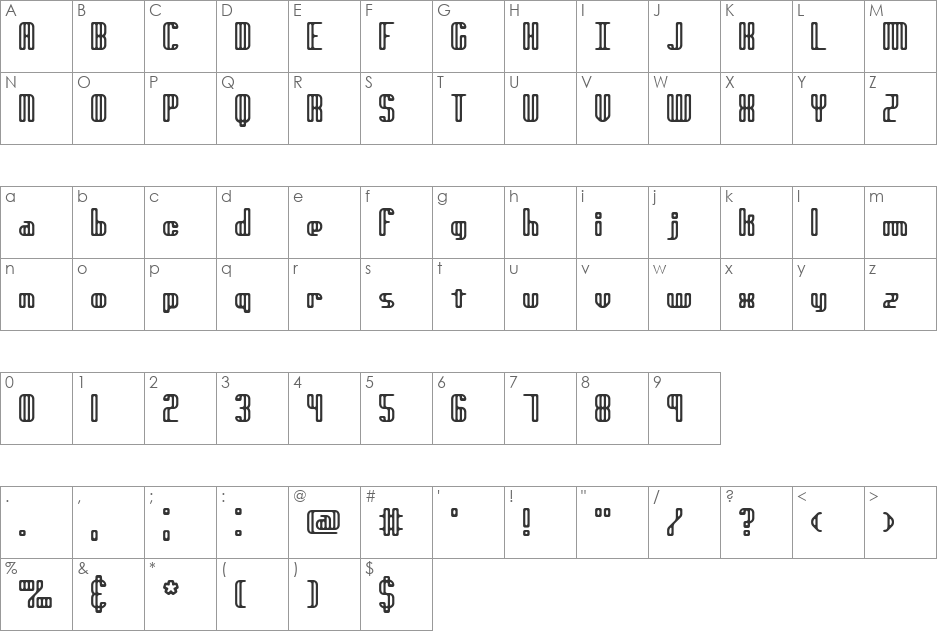 genotype RH (BRK) font character map preview