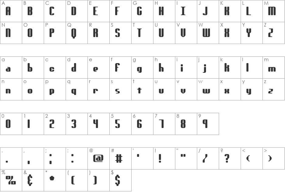 genotype RS (BRK) font character map preview