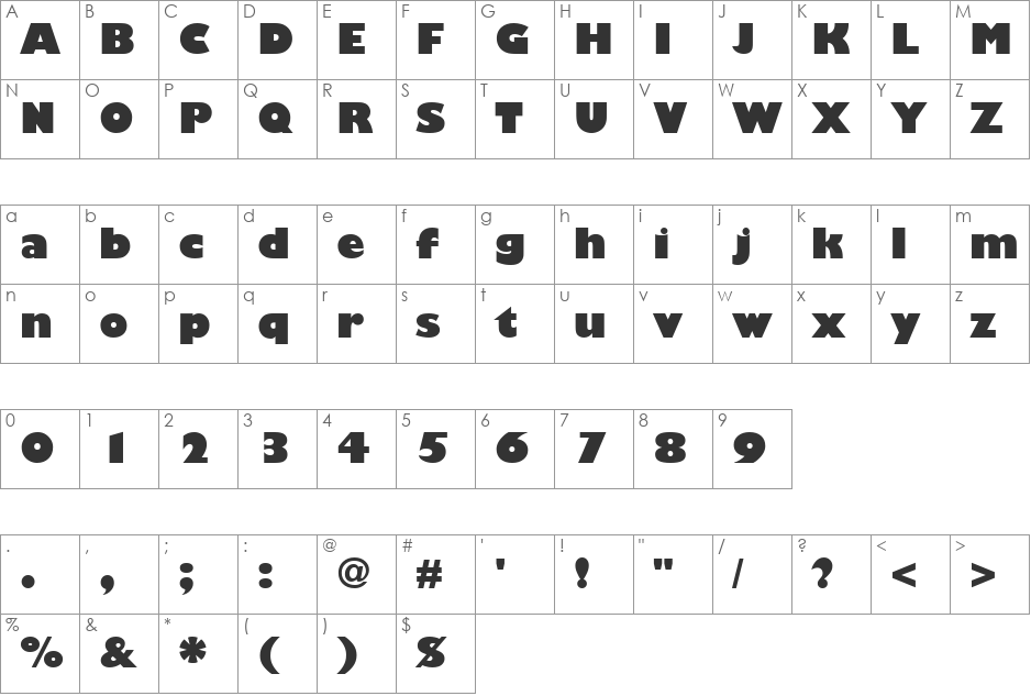 Gentle Sans Ultra Bold font character map preview