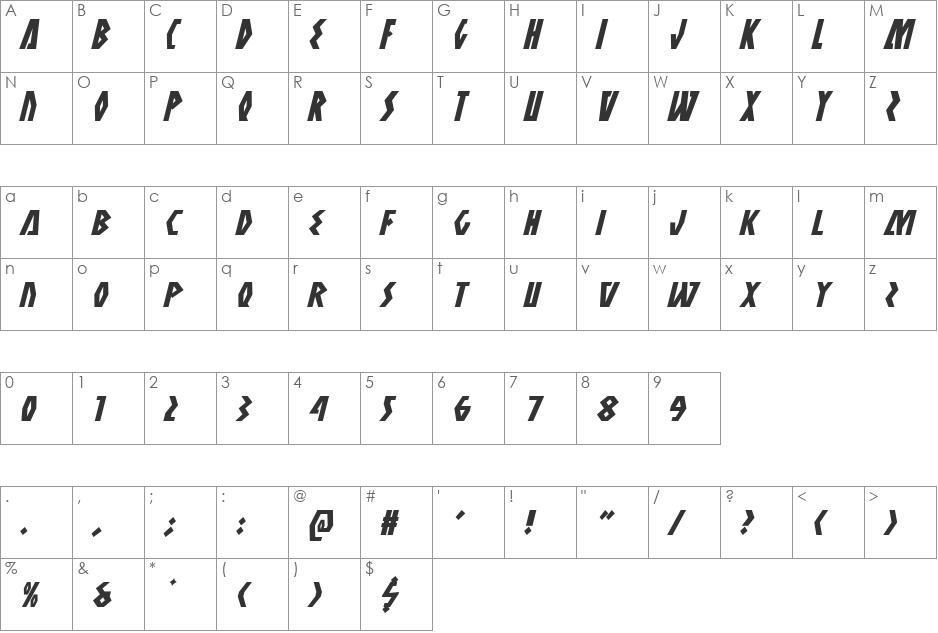 Antikythera Italic font character map preview