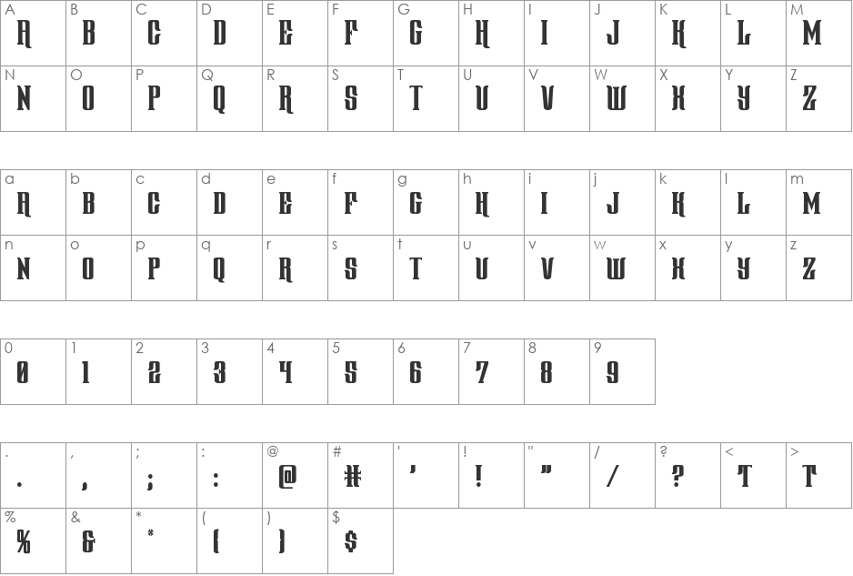 Gentleman Caller Condensed font character map preview