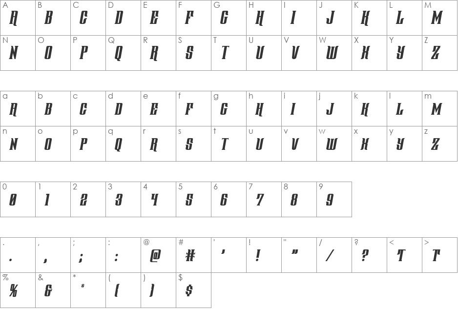 Gentleman Caller Condensed Italic font character map preview