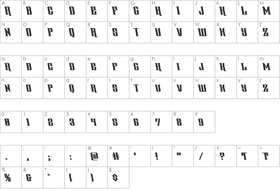 Gentleman Caller Leftalic font character map preview
