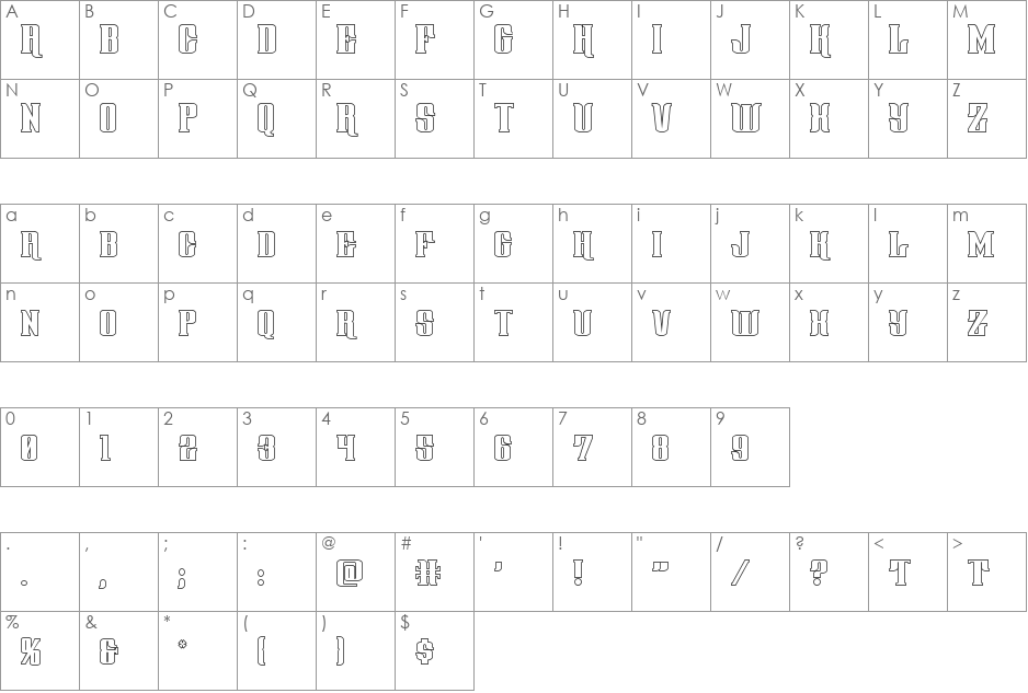 Gentleman Caller Outline font character map preview