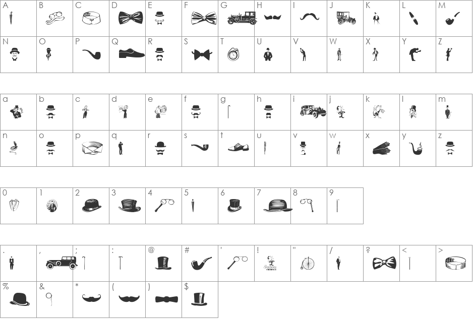 Gentleman Icons font character map preview