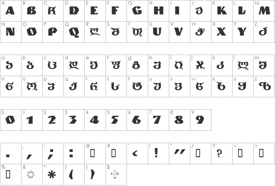 Geo Mrude font character map preview