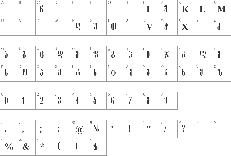 Geo Pakizi font character map preview
