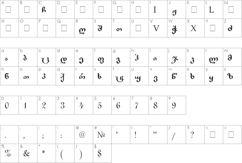 Geo Veziri Nusx font character map preview