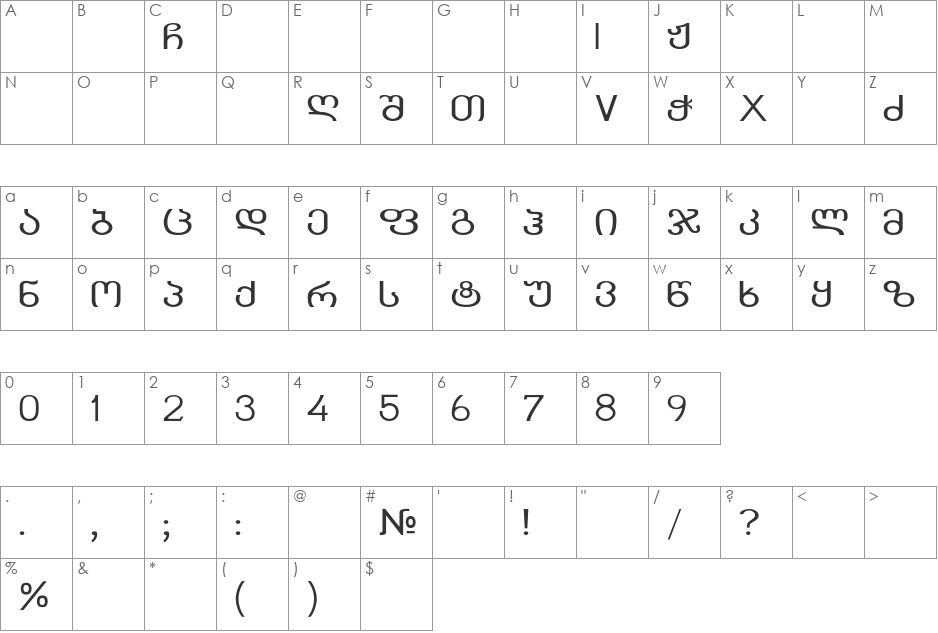 GEO-Kolkhetmtav font character map preview