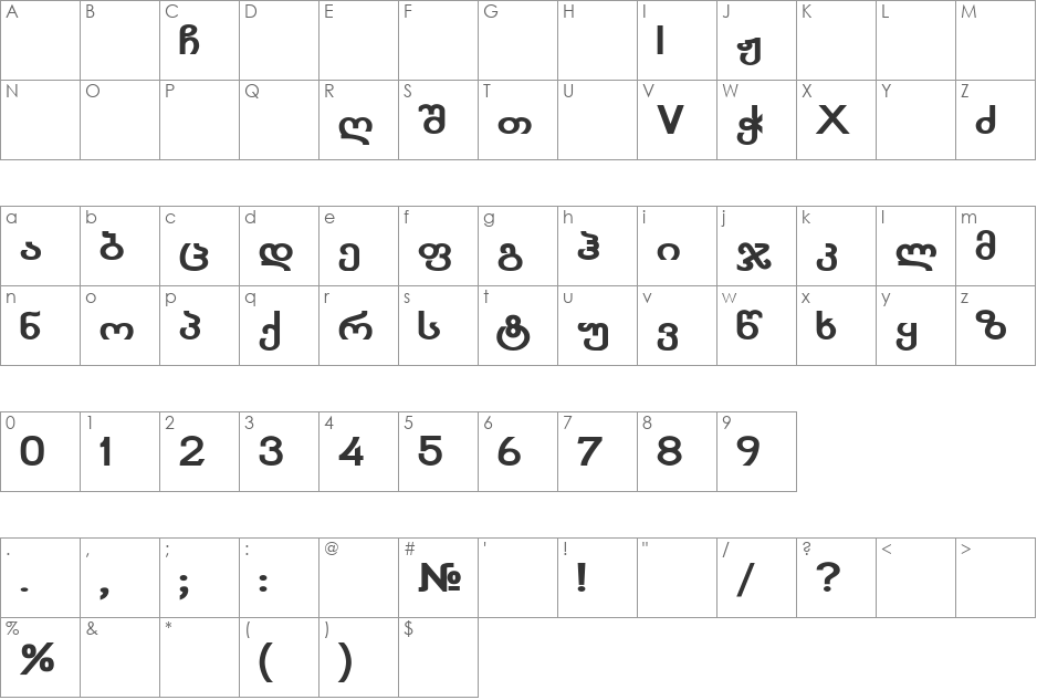 GEO-Kolkhety bold font character map preview