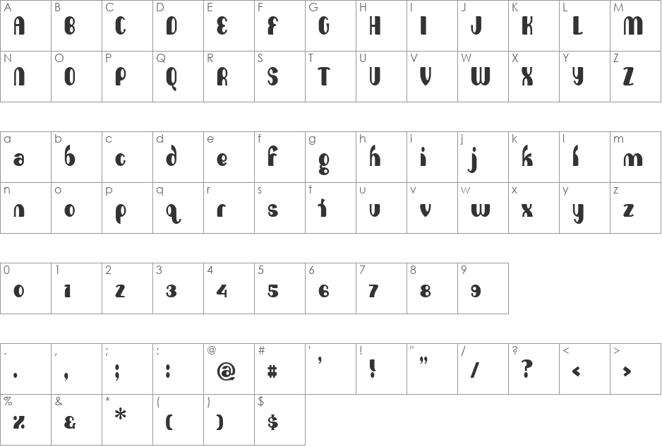 Absolution font character map preview