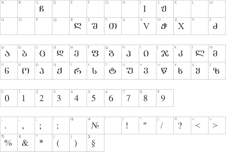 GEO-LitMtavr font character map preview